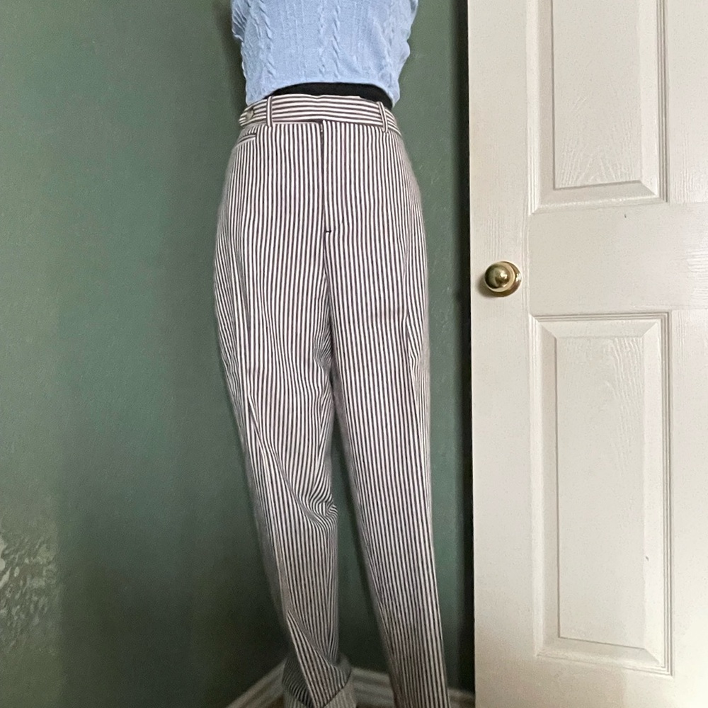Zara Ankle length Cream and Black Striped Pants
